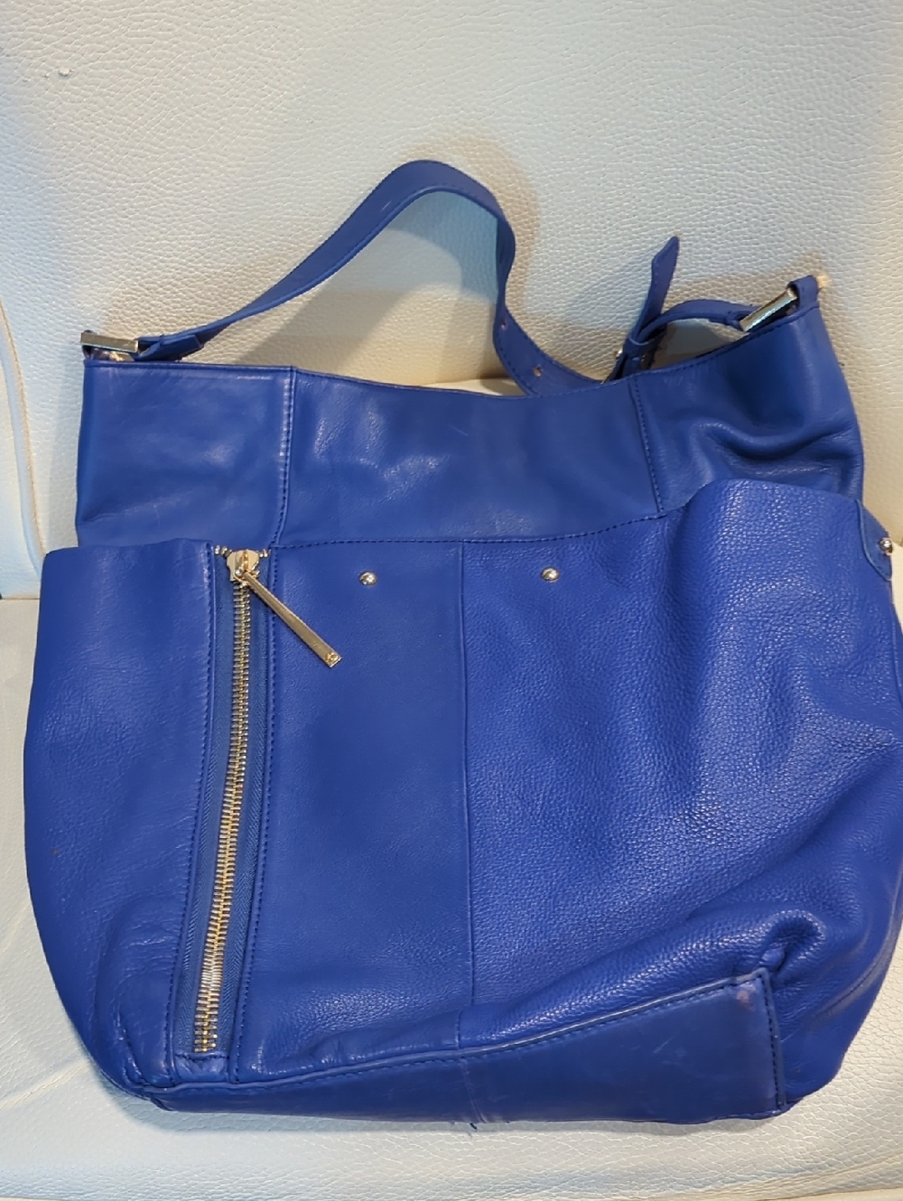 Kelsi Dagger Royal Blue Leather Shoulder Bag with Zip Accent